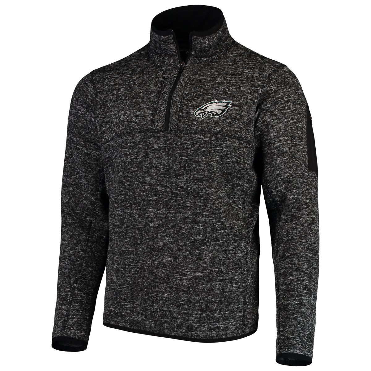 Men's Antigua Heather Black Philadelphia Eagles Fortune Quarter-Zip Pullover Jacket