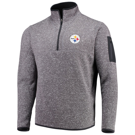 Men's Antigua Charcoal Pittsburgh Steelers Fortune Quarter-Zip Pullover Jacket