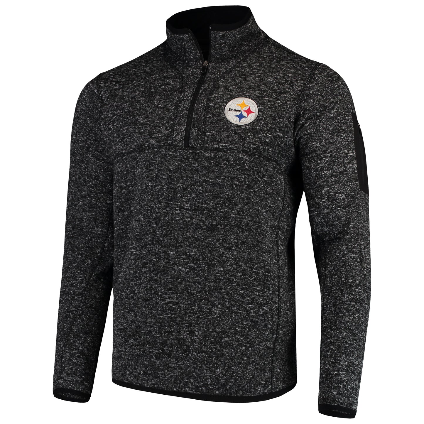 Men's Antigua Heather Black Pittsburgh Steelers Fortune Quarter-Zip Pullover Jacket