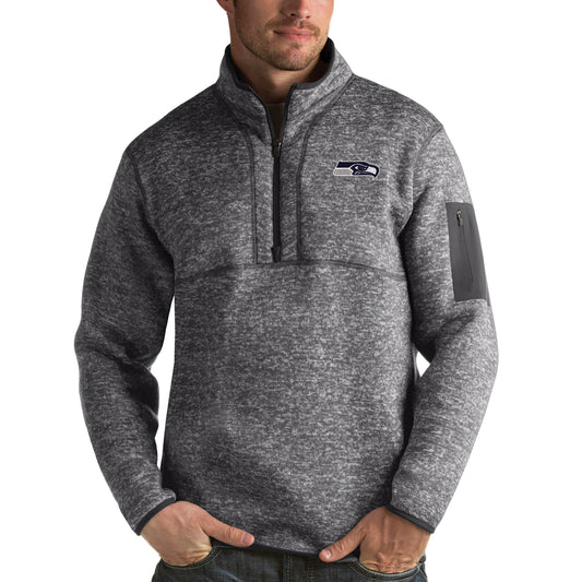 Men's Antigua Charcoal Seattle Seahawks Fortune Quarter-Zip Pullover Jacket