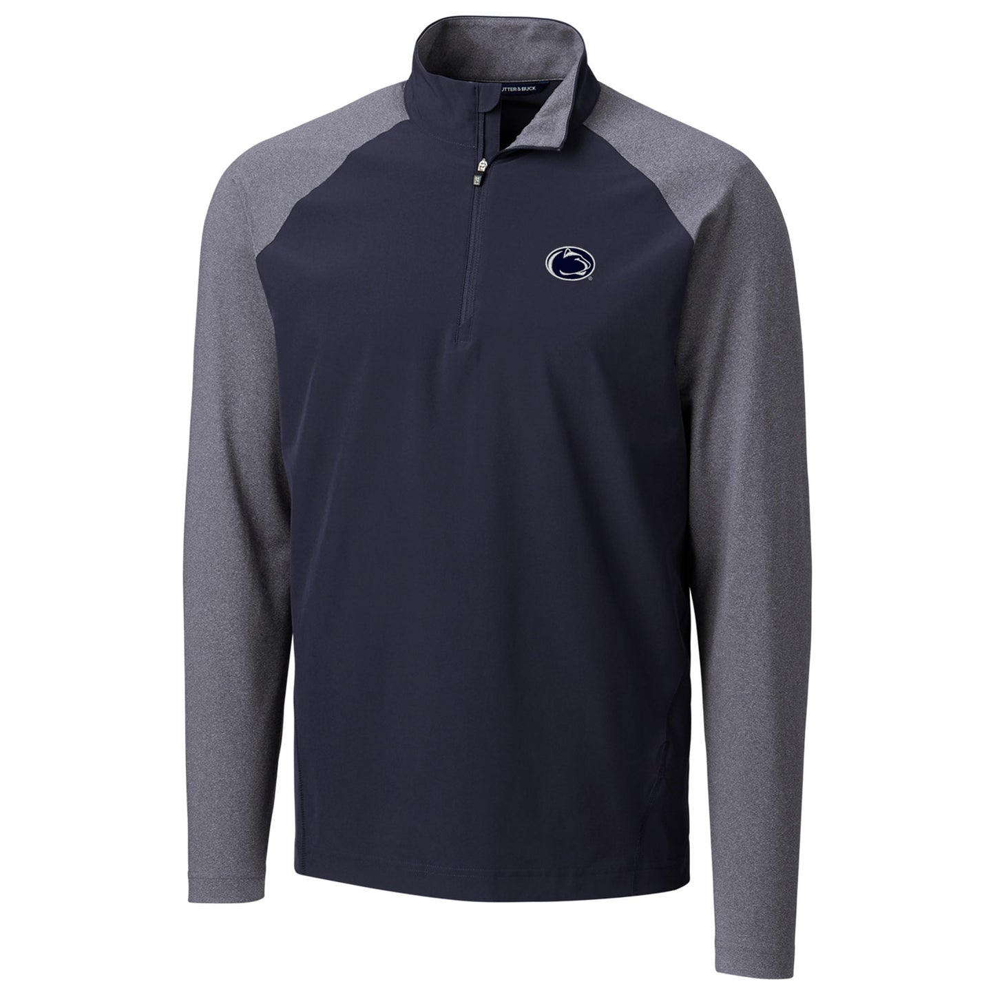 Men's Cutter & Buck Navy Penn State Nittany Lions Response Hybrid Overknit Quarter-Zip Pullover Jacket