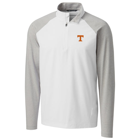 Men's Cutter & Buck White Tennessee Volunteers Response Hybrid Overknit Quarter-Zip Pullover Jacket