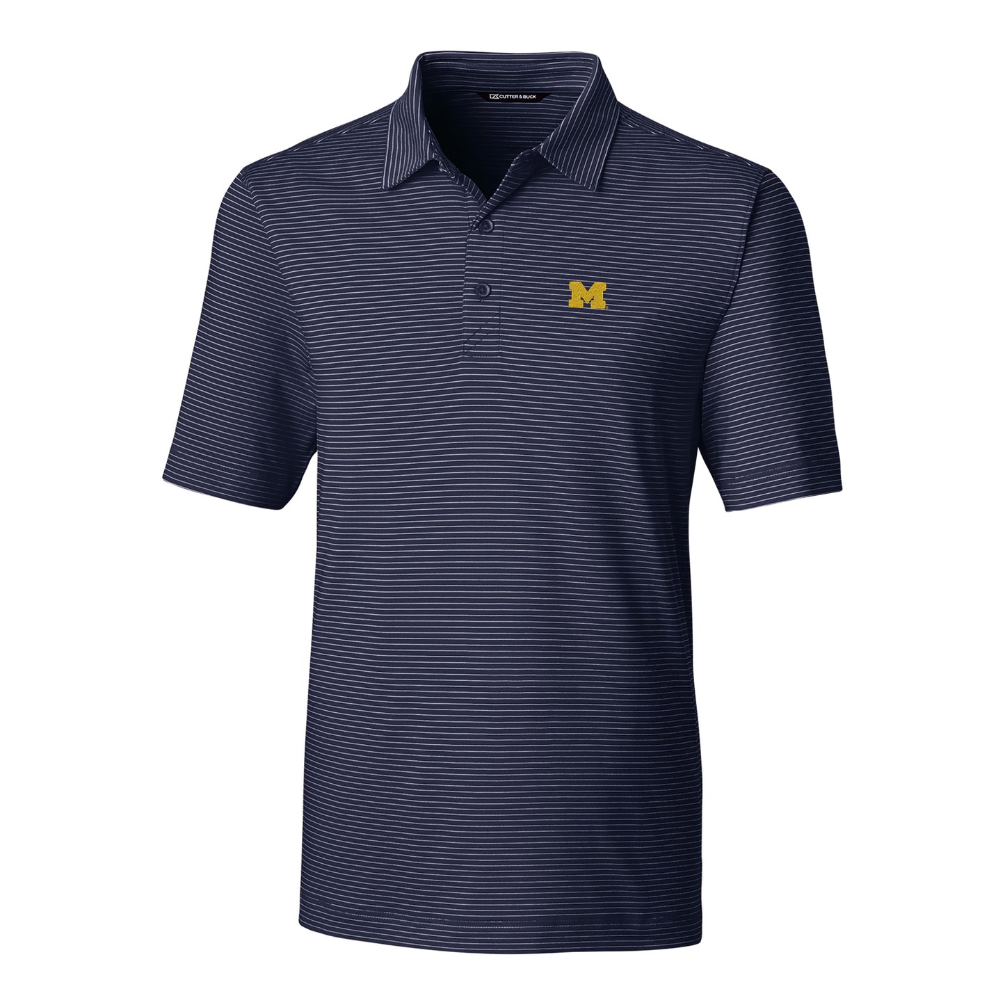 Men's Cutter & Buck Navy Michigan Wolverines Forge Pencil Stripe Polo