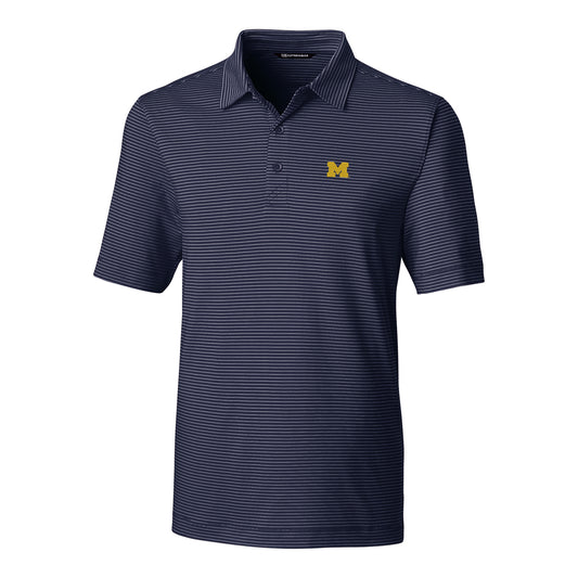 Men's Cutter & Buck Navy Michigan Wolverines Forge Pencil Stripe Polo