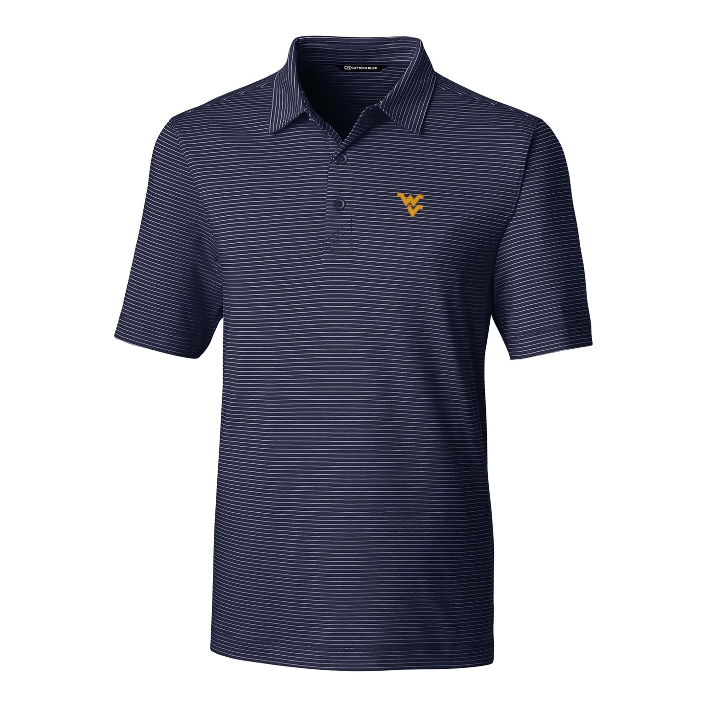 Men's Cutter & Buck Navy West Virginia Mountaineers Forge Pencil Stripe Polo