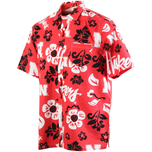 Men's Wes & Willy Scarlet Nebraska Huskers Floral Button-Up Shirt