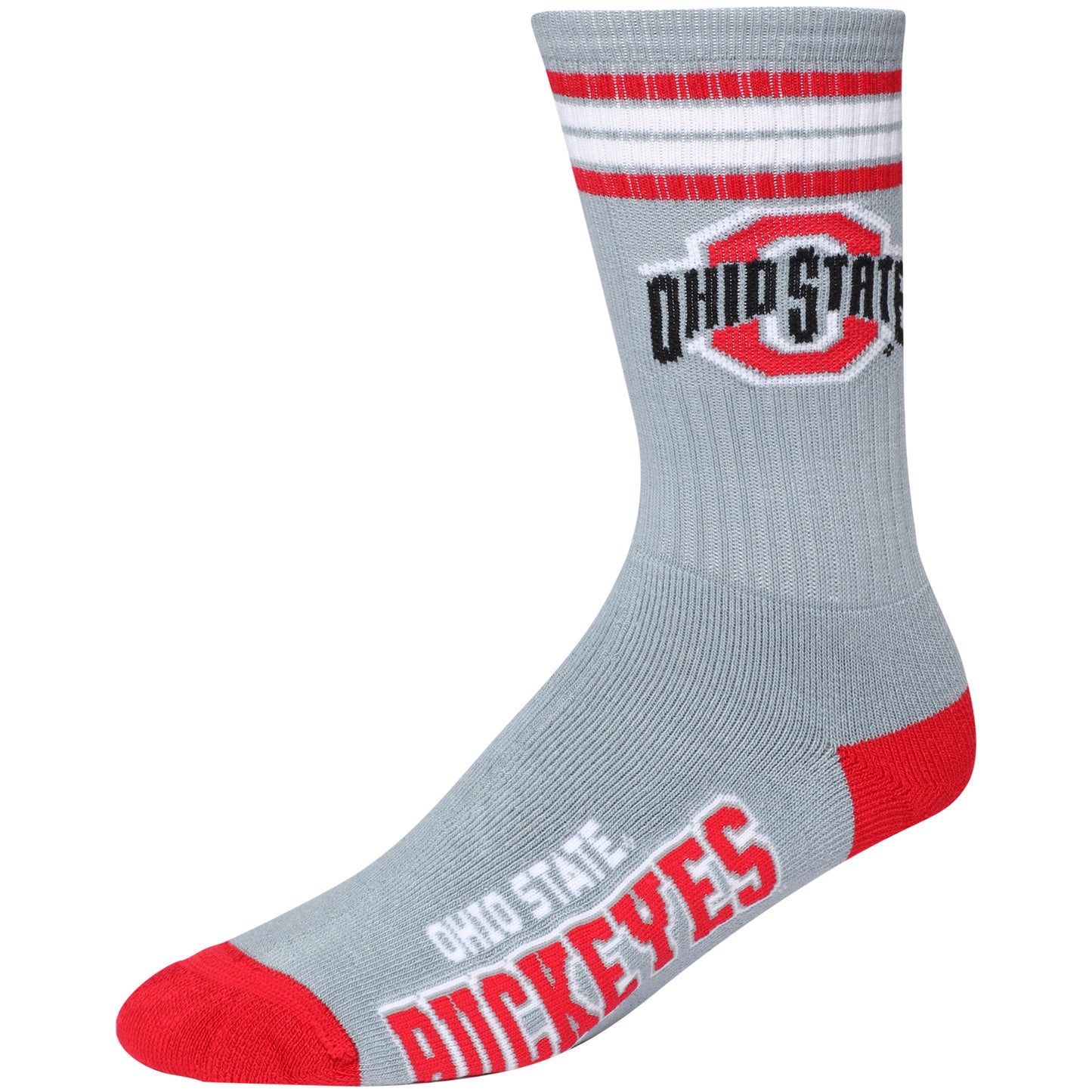 Men's For Bare Feet Ohio State Buckeyes Reverse 4 Stripe Deuce Crew Socks