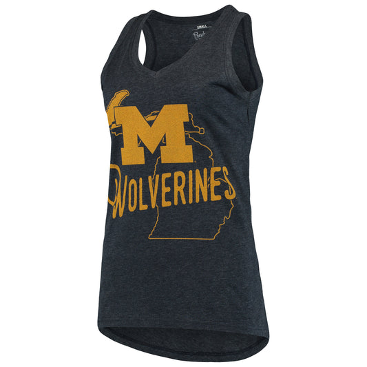 Women's Pressbox Navy Michigan Wolverines Ferris Melange V-Neck Tank Top