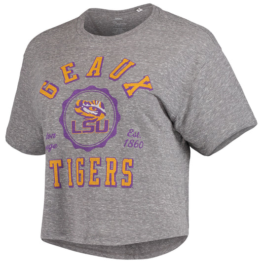 Women's Pressbox Gray LSU Tigers Bishop Tri-Blend Knobi Crop T-Shirt