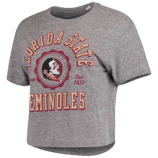 Women's Pressbox Gray Florida State Seminoles Bishop Tri-Blend Knobi Crop T-Shirt
