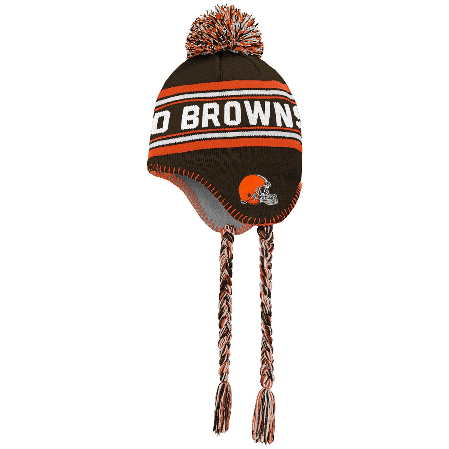 Youth Brown/Orange Cleveland Browns Jacquard Tassel Knit Hat with Pom