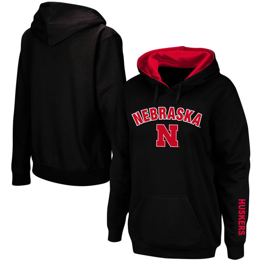 Women's Black Nebraska Huskers Arch & Logo 1 Pullover Hoodie