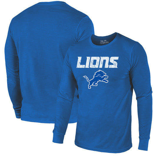 Detroit Lions Majestic Threads Lockup Tri-Blend Long Sleeve T-Shirt - Blue