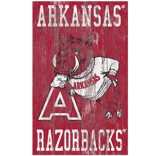 Arkansas Razorbacks 11'' x 19'' Heritage Distressed Logo Sign