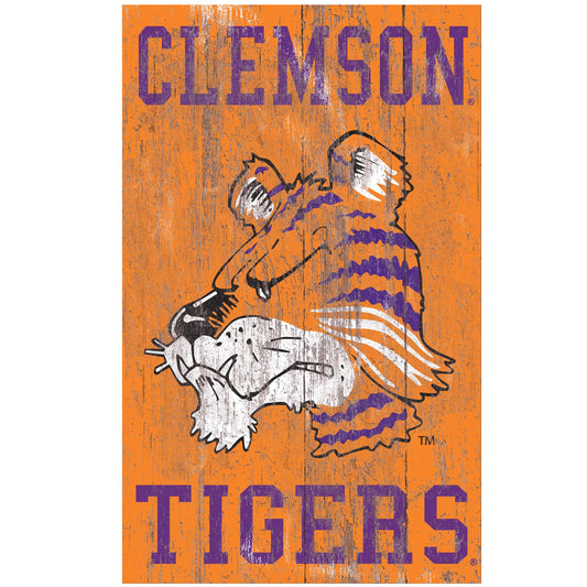 Clemson Tigers 11'' x 19'' Heritage Distressed Logo Sign