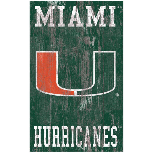 Miami Hurricanes 11'' x 19'' Heritage Distressed Logo Sign