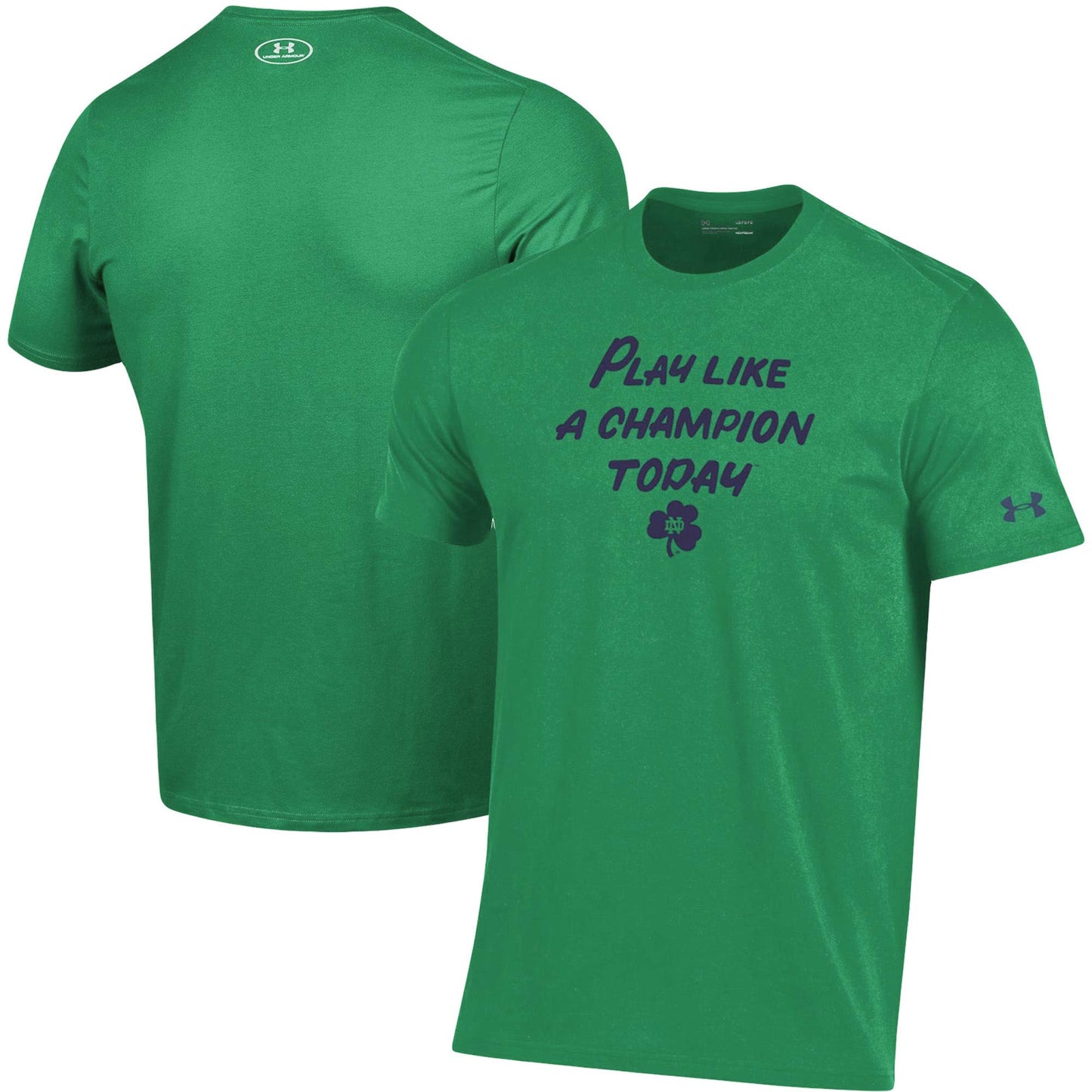 Men's Under Armour Heathered Green Notre Dame Fighting Irish Play Like A Champion Today Cotton Performance T-Shirt