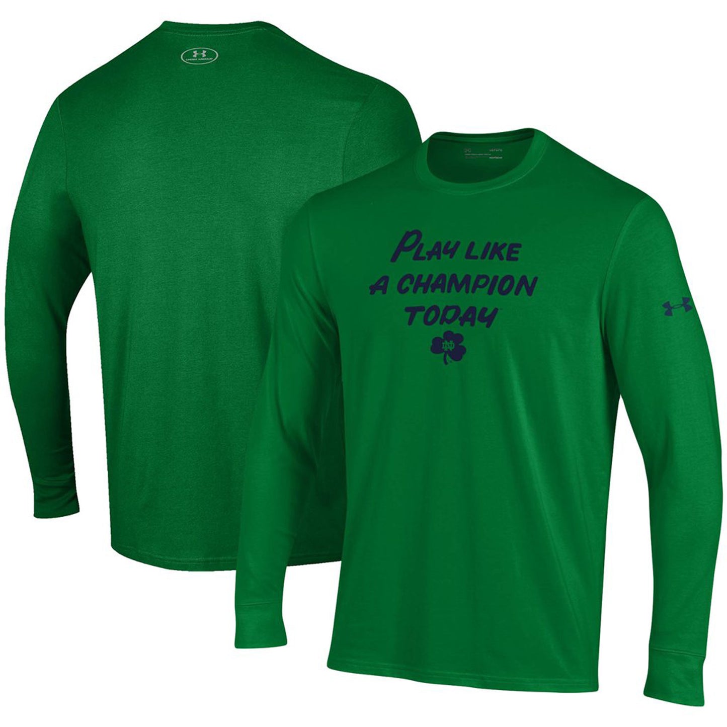 Men's Under Armour Green Notre Dame Fighting Irish Play Like A Champion Today Long Sleeve Performance T-Shirt