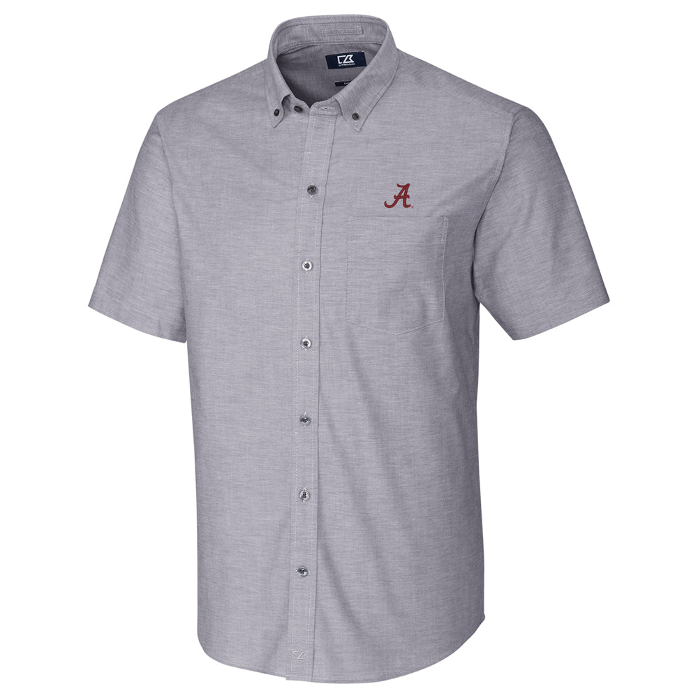 Men's Cutter & Buck Charcoal Alabama Crimson Tide Stretch Oxford Button-Down Short Sleeve Shirt