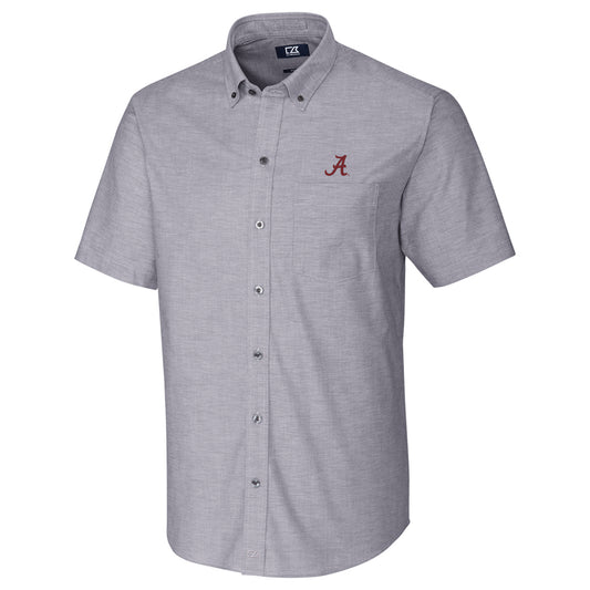 Men's Cutter & Buck Charcoal Alabama Crimson Tide Stretch Oxford Button-Down Short Sleeve Shirt