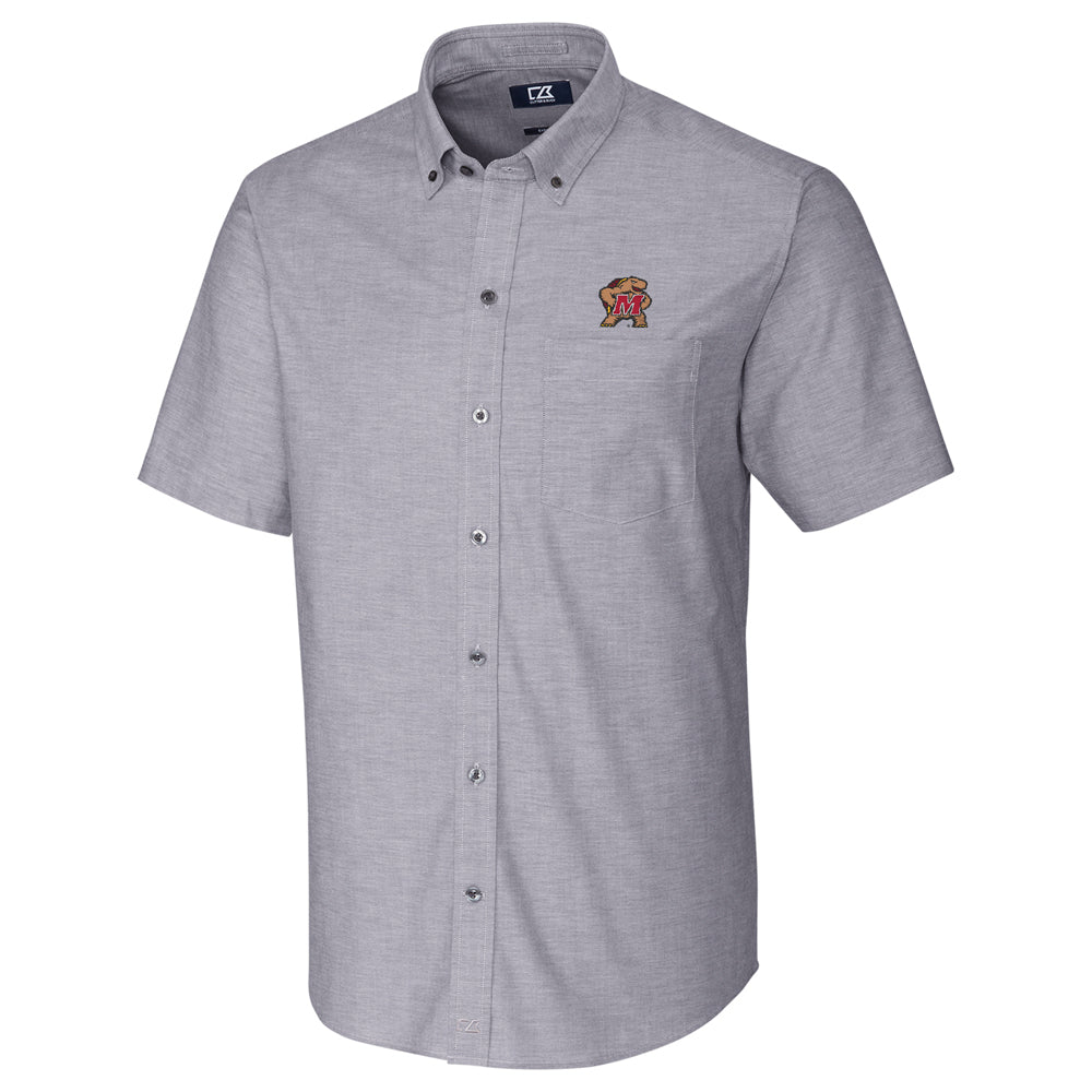 Men's Cutter & Buck Charcoal Maryland Terrapins Stretch Oxford Button-Down Short Sleeve Shirt