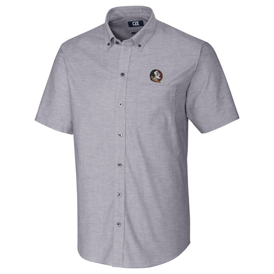 Men's Cutter & Buck Charcoal Florida State Seminoles Stretch Oxford Button-Down Short Sleeve Shirt