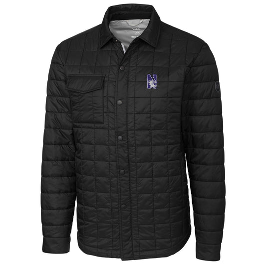 Men's Cutter & Buck Black Northwestern Wildcats Rainier Full-Snap Shirt Jacket