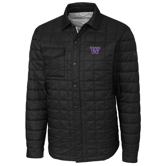 Men's Cutter & Buck Black Washington Huskies Rainier Full-Snap Shirt Jacket