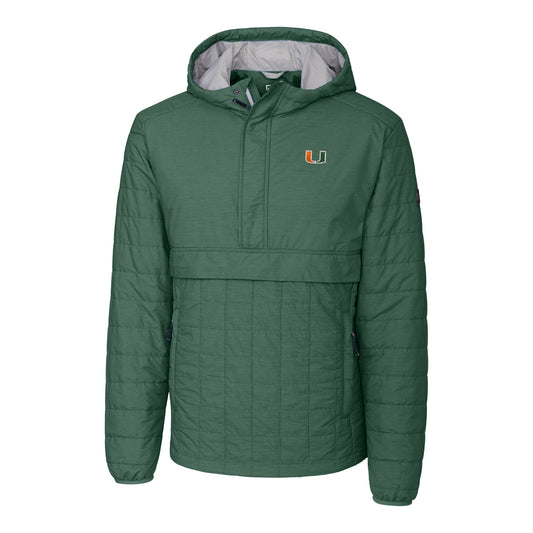 Men's Cutter & Buck Green Miami Hurricanes Rainier Half-Zip Popover Jacket