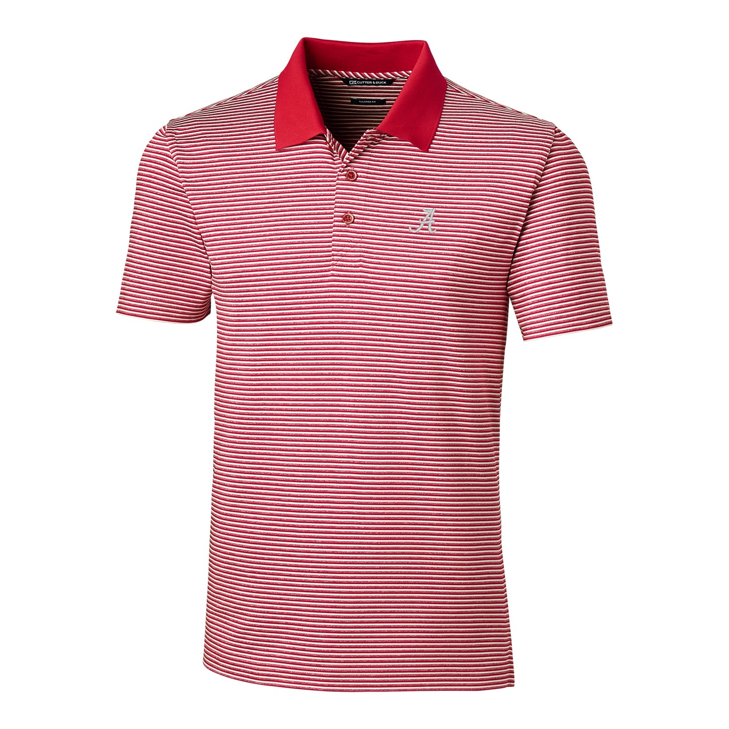 Men's Cutter & Buck Crimson Alabama Crimson Tide Forge Tonal Stripe Tailored Fit Polo Shirt