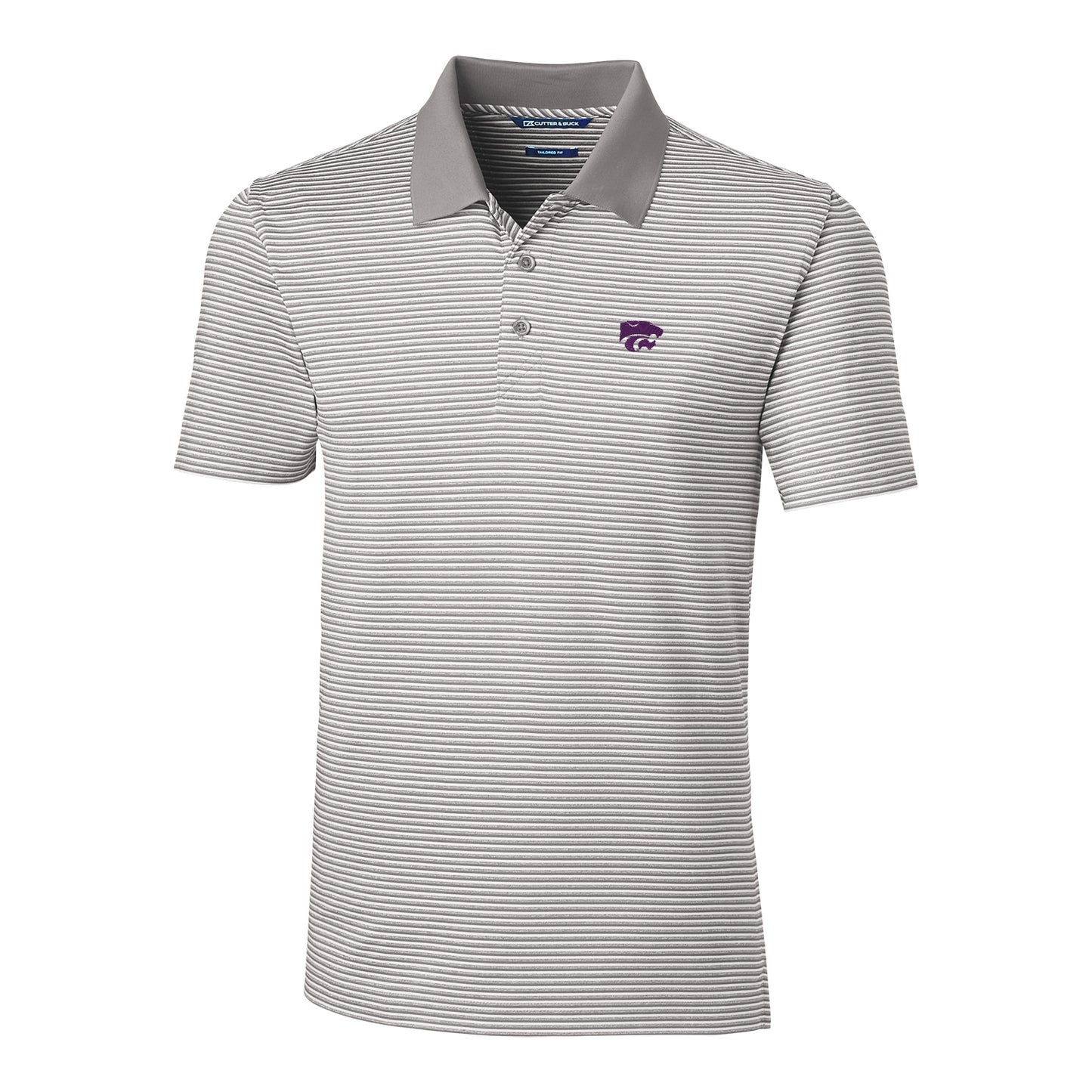 Men's Cutter & Buck Gray Kansas State Wildcats Forge Tonal Stripe Tailored Fit Polo Shirt