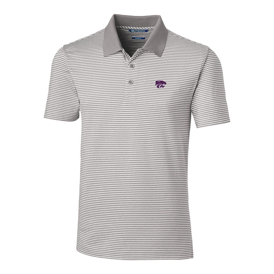 Men's Cutter & Buck Gray Kansas State Wildcats Forge Tonal Stripe Tailored Fit Polo Shirt