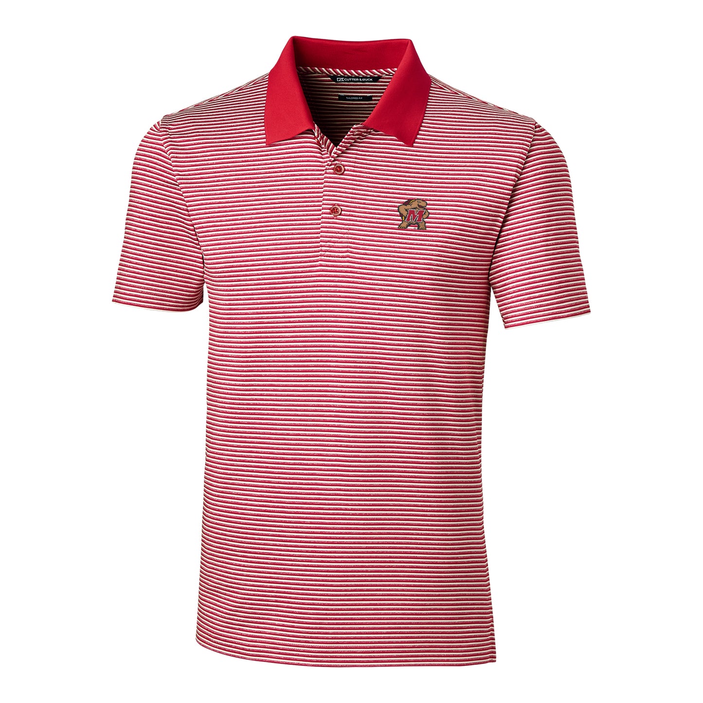 Men's Cutter & Buck Red Maryland Terrapins Forge Tonal Stripe Tailored Fit Polo Shirt