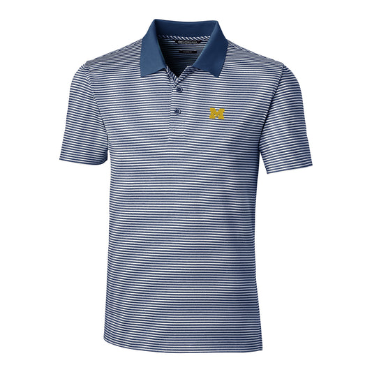 Men's Cutter & Buck Navy Michigan Wolverines Forge Tonal Stripe Tailored Fit Polo Shirt