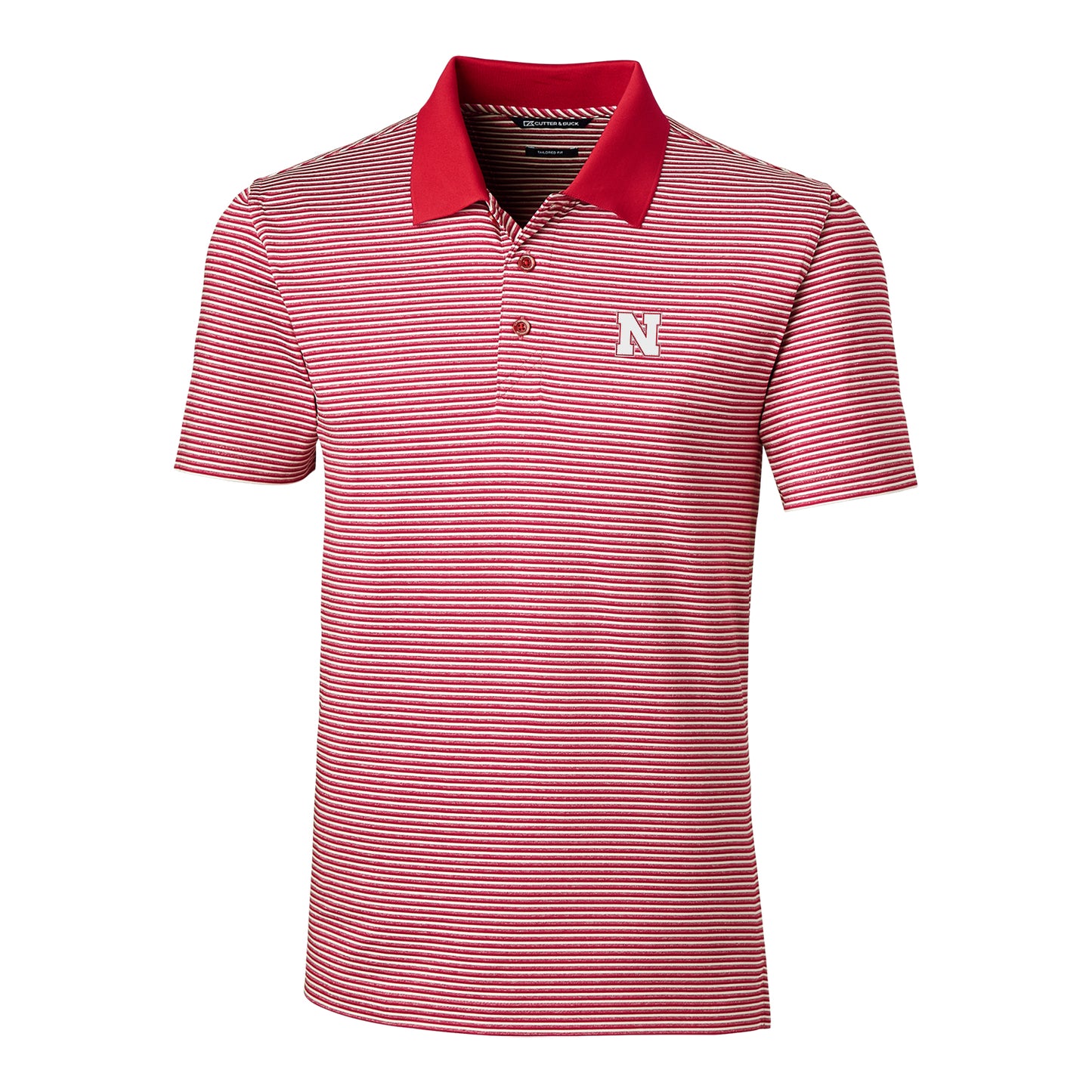 Men's Cutter & Buck Scarlet Nebraska Huskers Forge Tonal Stripe Tailored Fit Polo Shirt