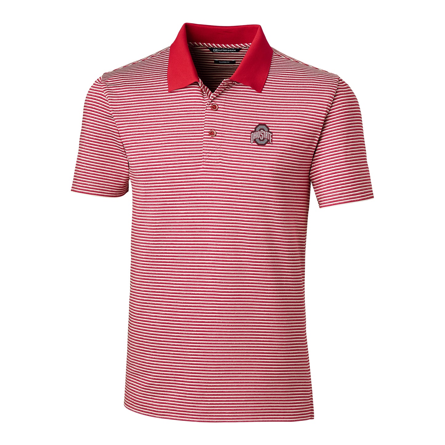 Men's Cutter & Buck Scarlet Ohio State Buckeyes Forge Tonal Stripe Tailored Fit Polo Shirt