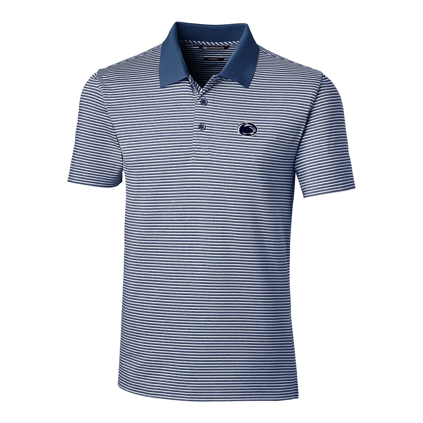 Men's Cutter & Buck Navy Penn State Nittany Lions Forge Tonal Stripe Tailored Fit Polo Shirt