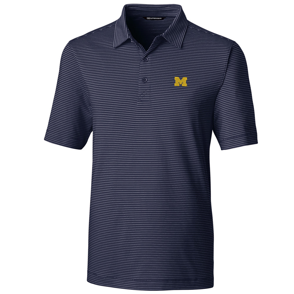 Men's Cutter & Buck Navy Michigan Wolverines Big & Tall Forge Pencil Stripe Polo