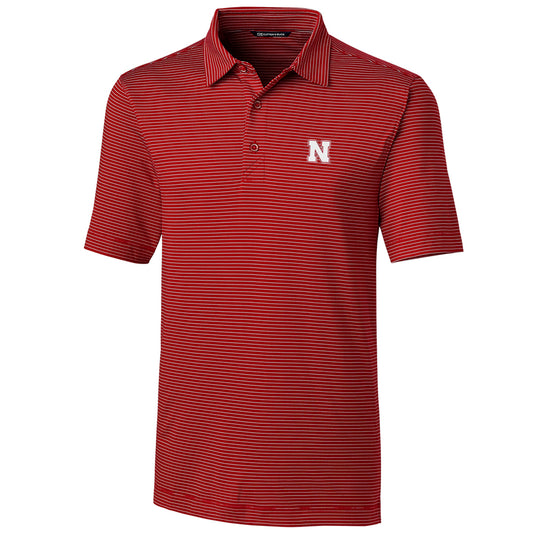 Men's Cutter & Buck Scarlet Nebraska Huskers Big & Tall Forge Pencil Stripe Polo