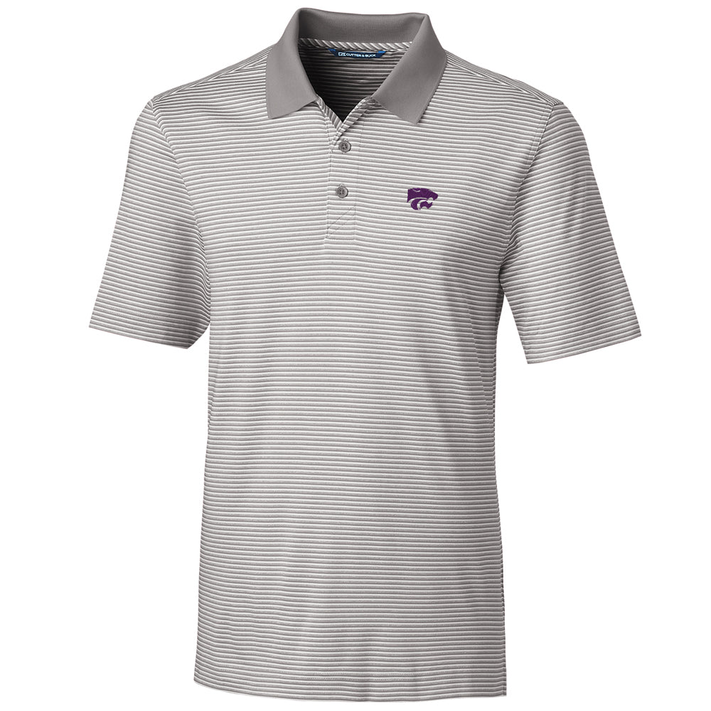 Men's Cutter & Buck Gray Kansas State Wildcats Big & Tall Forge Tonal Stripe Polo