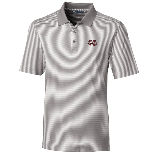 Men's Cutter & Buck Gray Mississippi State Bulldogs Big & Tall Forge Tonal Stripe Polo