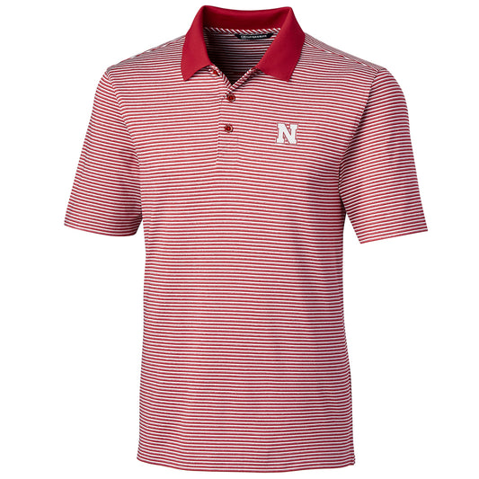 Men's Cutter & Buck Scarlet Nebraska Huskers Big & Tall Forge Tonal Stripe Polo