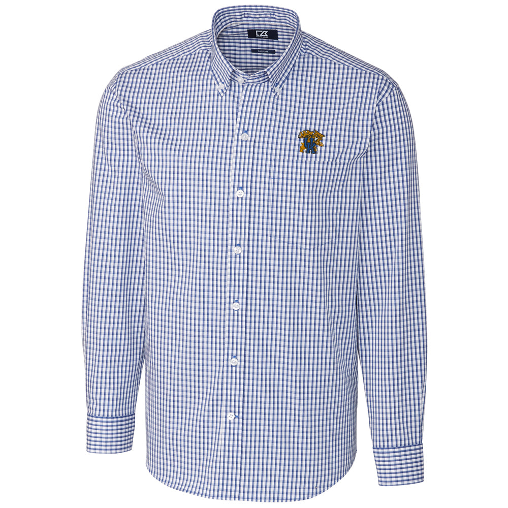 Men's Cutter & Buck Royal Kentucky Wildcats Big & Tall Stretch Gingham Long Sleeve Button Down Shirt