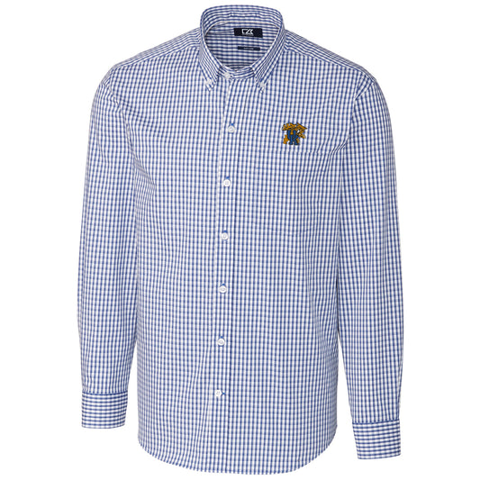 Men's Cutter & Buck Royal Kentucky Wildcats Big & Tall Stretch Gingham Long Sleeve Button Down Shirt