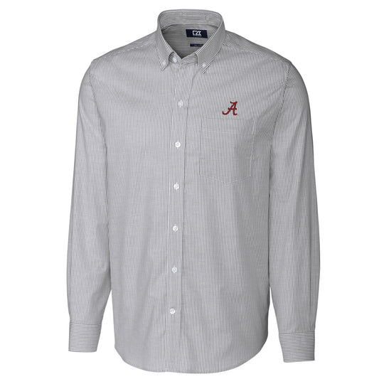 Men's Cutter & Buck Charcoal Alabama Crimson Tide Big & Tall Stretch Oxford Stripe Long Sleeve Button Down Shirt