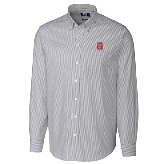Men's Cutter & Buck Charcoal NC State Wolfpack Big & Tall Stretch Oxford Stripe Long Sleeve Button Down Shirt