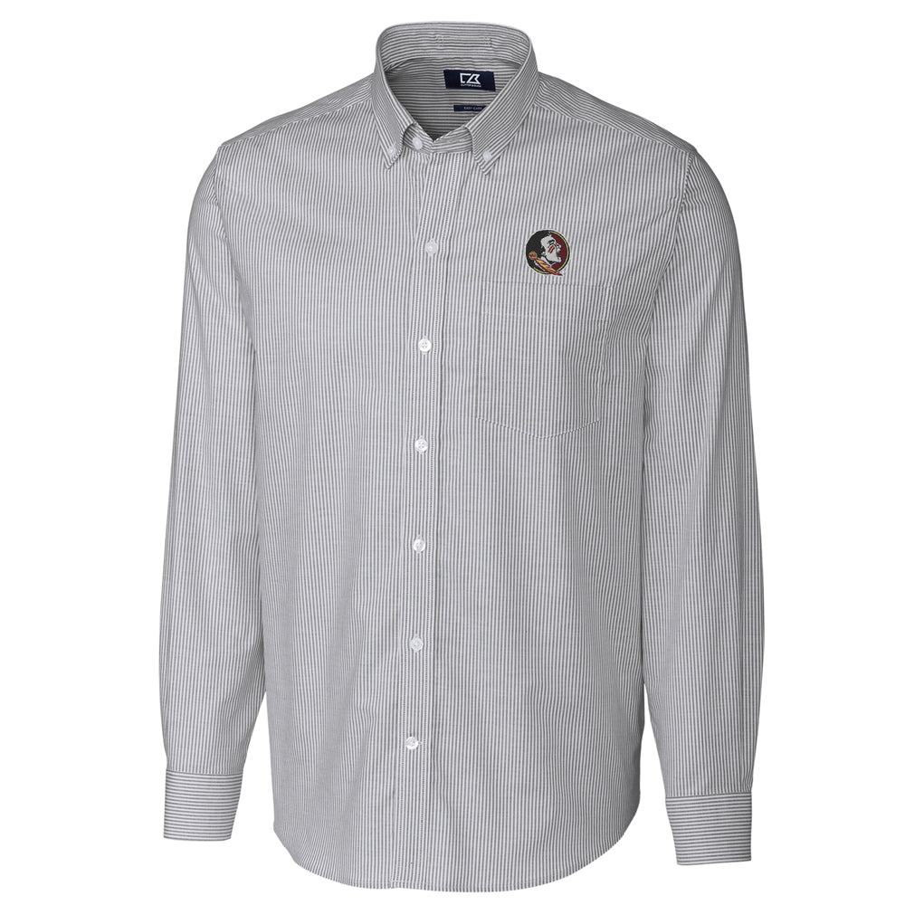 Men's Cutter & Buck Charcoal Florida State Seminoles Big & Tall Stretch Oxford Stripe Long Sleeve Button Down Shirt