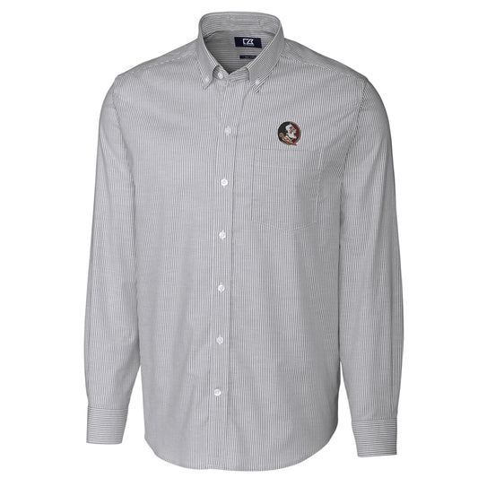 Men's Cutter & Buck Charcoal Florida State Seminoles Big & Tall Stretch Oxford Stripe Long Sleeve Button Down Shirt