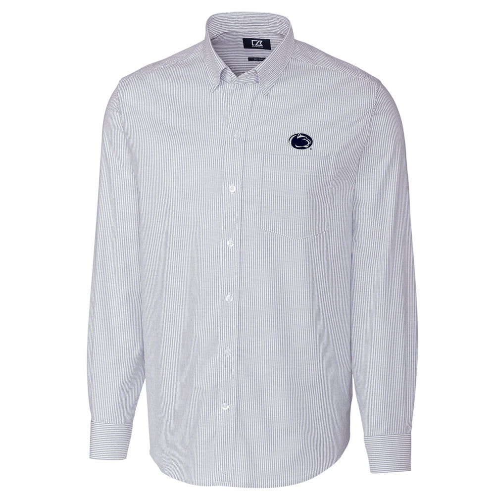 Men's Cutter & Buck Light Blue Penn State Nittany Lions Big & Tall Stretch Oxford Stripe Long Sleeve Button Down Shirt