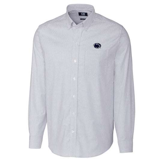 Men's Cutter & Buck Light Blue Penn State Nittany Lions Big & Tall Stretch Oxford Stripe Long Sleeve Button Down Shirt